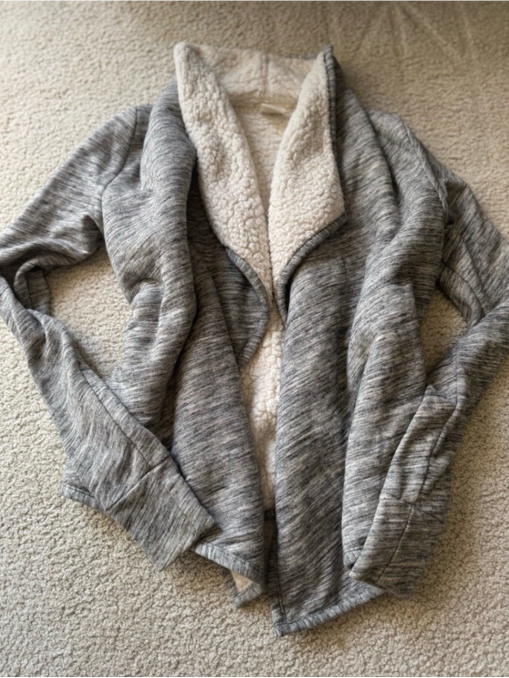 Abercrombie & Fitch Grey Knit Cardigan with Cream Sherpa Collar